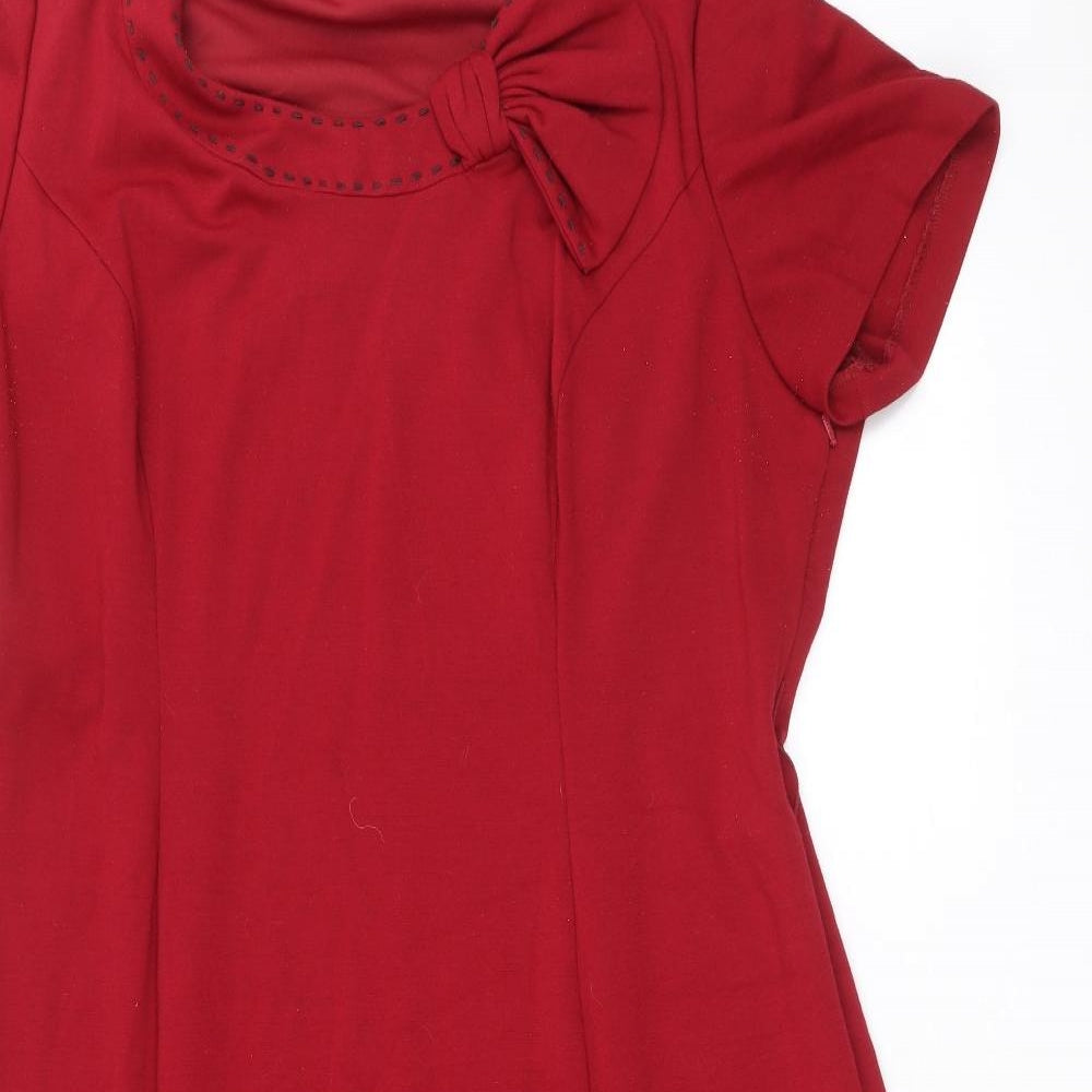 David Emmanuel Womens Red Polyester A-Line Size 18 Scoop Neck Zip