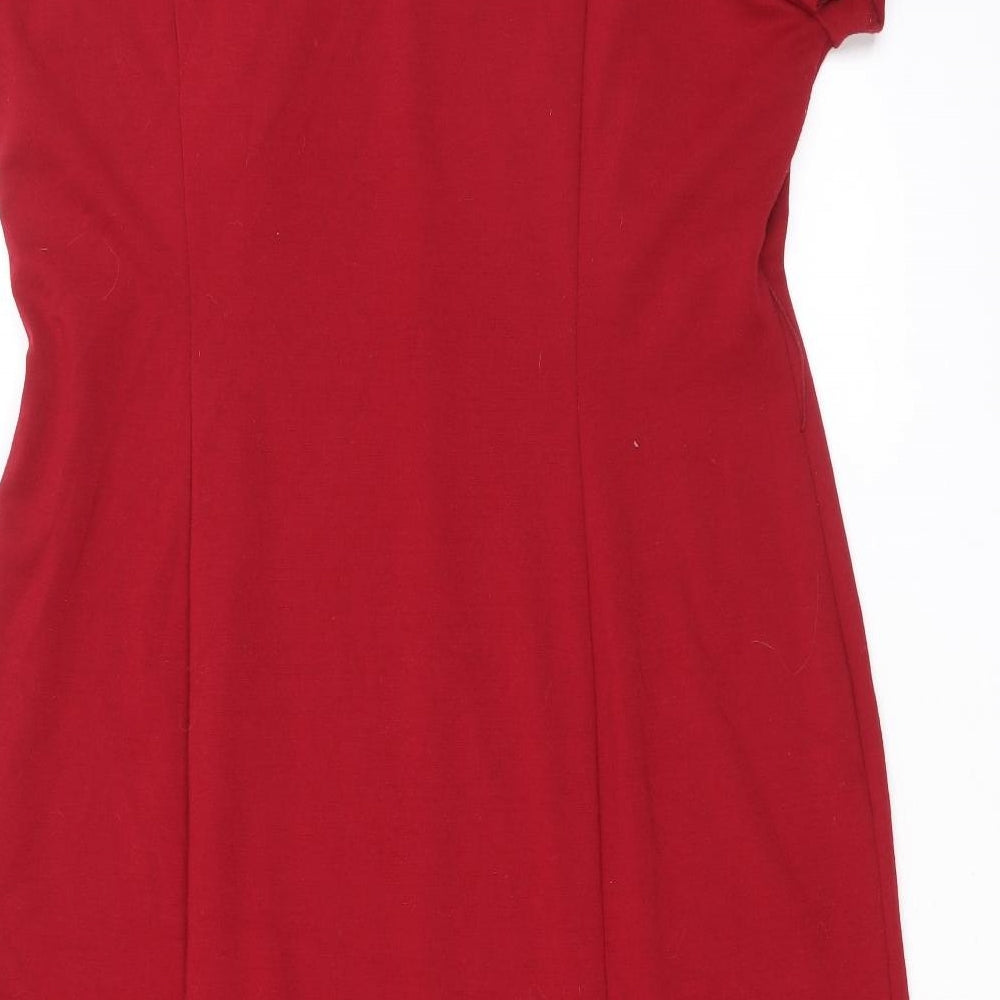 David Emmanuel Womens Red Polyester A-Line Size 18 Scoop Neck Zip