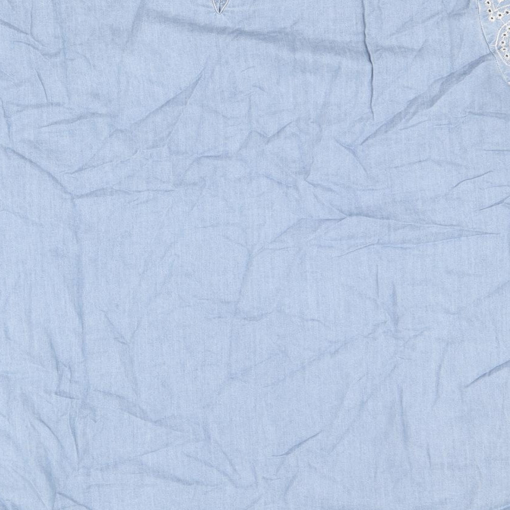 Cotton Traders Womens Blue Geometric 100% Cotton Basic T-Shirt Size 14 Round Neck