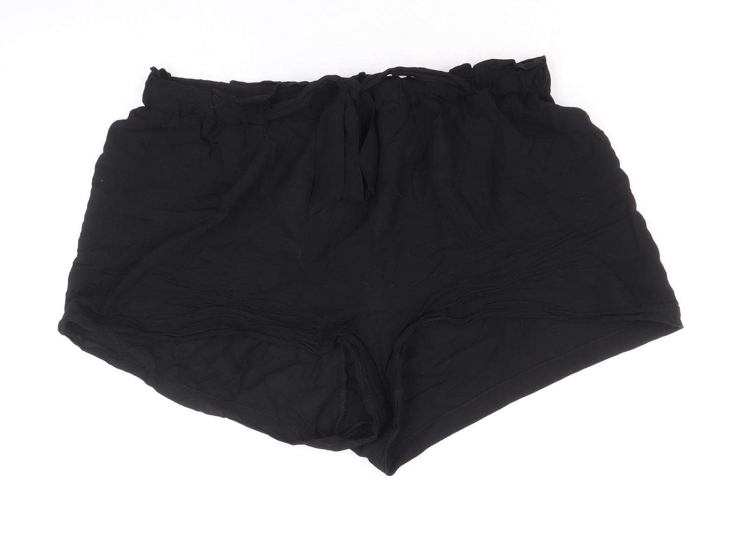 Primark Womens Black Herringbone Viscose Culotte Shorts Size 14 Regular Drawstring