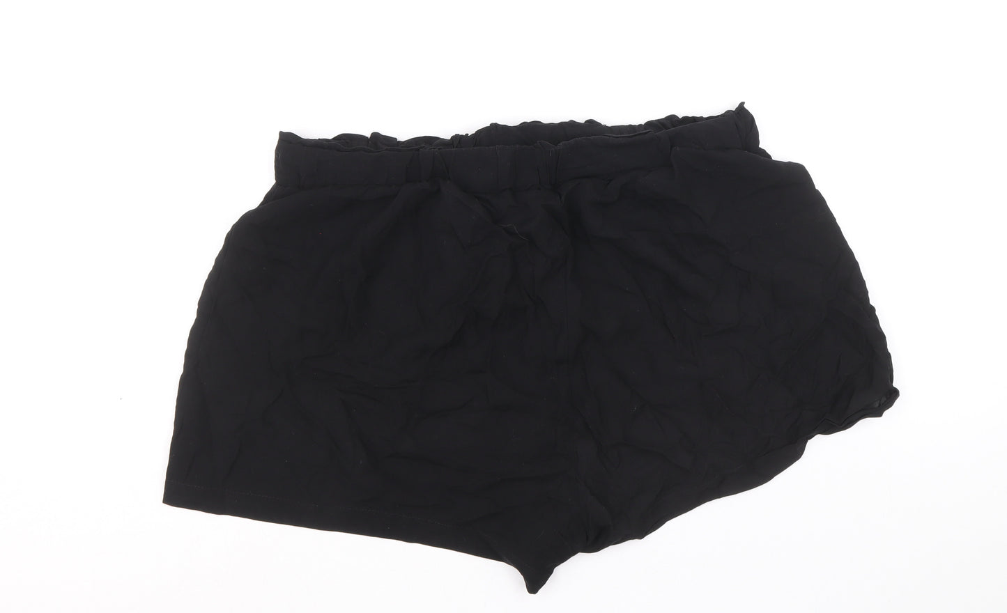 Primark Womens Black Herringbone Viscose Culotte Shorts Size 14 Regular Drawstring