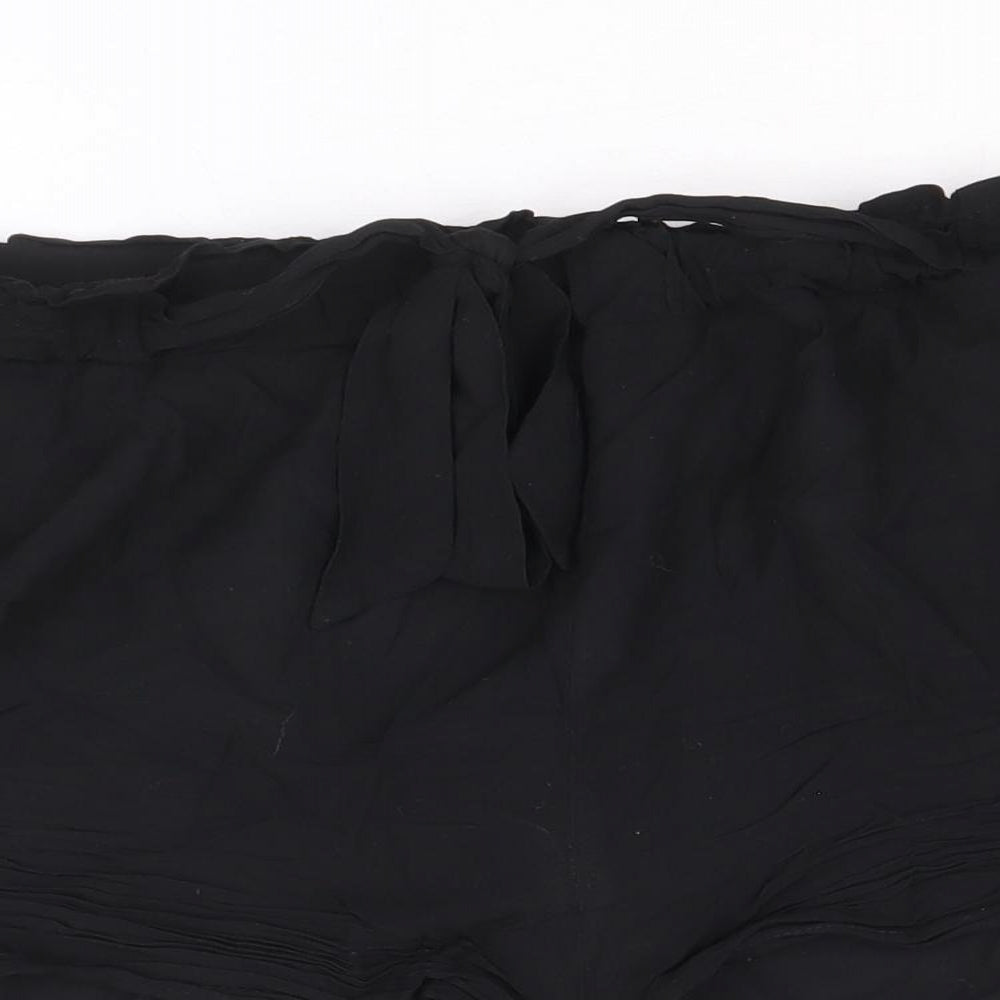 Primark Womens Black Herringbone Viscose Culotte Shorts Size 14 Regular Drawstring