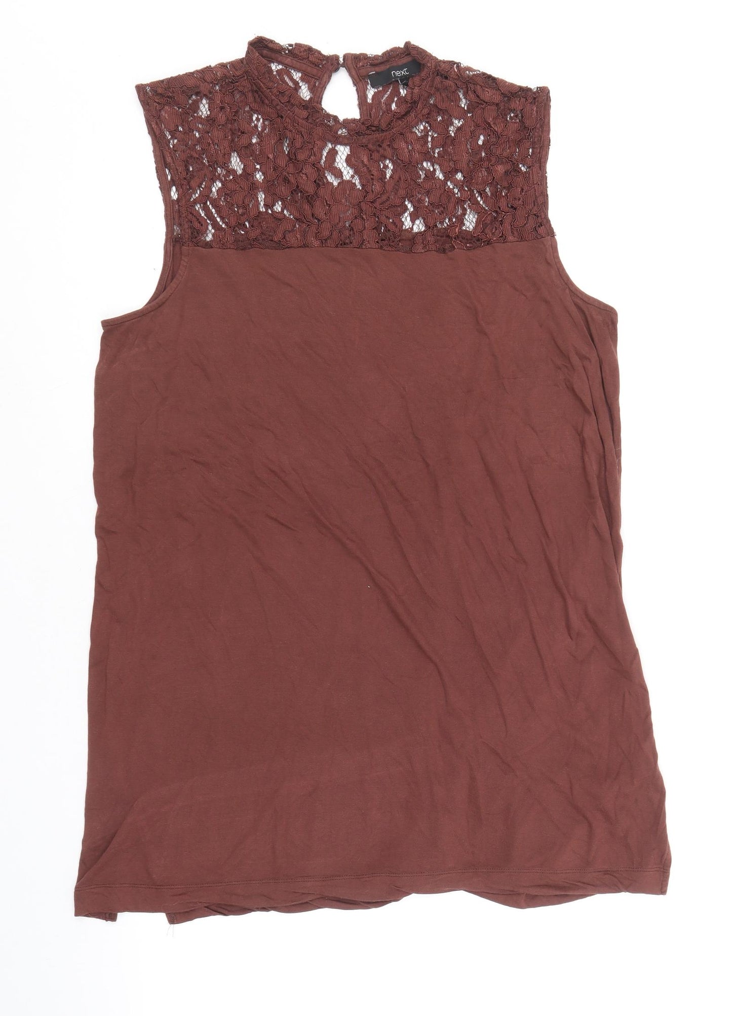 NEXT Womens Brown Viscose Tunic Tank Size 18 Round Neck - Lace Detail