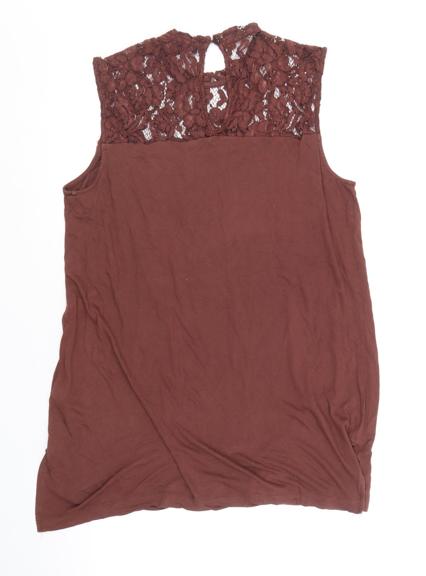NEXT Womens Brown Viscose Tunic Tank Size 18 Round Neck - Lace Detail