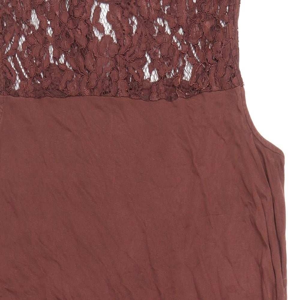 NEXT Womens Brown Viscose Tunic Tank Size 18 Round Neck - Lace Detail
