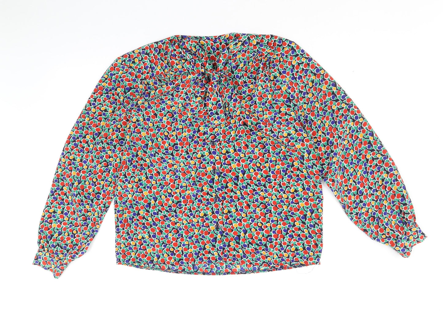 Eastex Womens Multicoloured Geometric Polyester Basic Blouse Size 12 Round Neck - Pussy Bow Neck