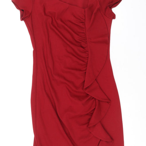 Monsoon Womens Red Polyester Sheath Size 10 V-Neck Pullover
