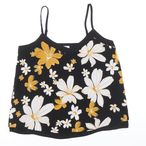 F&F Womens Black Floral Polyester Camisole Tank Size 10 V-Neck