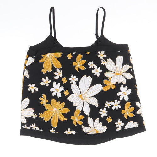 F&F Womens Black Floral Polyester Camisole Tank Size 10 V-Neck