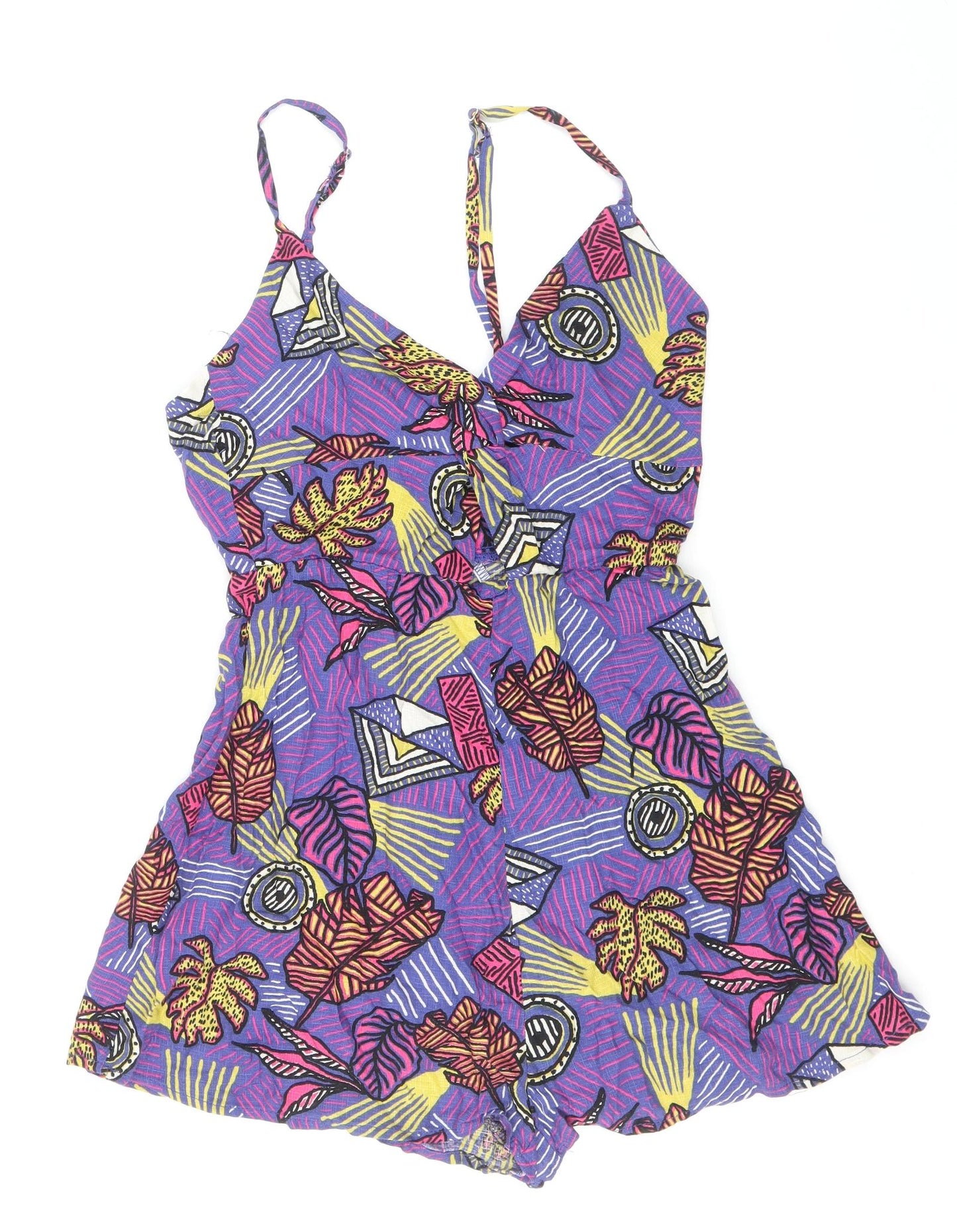 Pull&Bear Womens Purple Geometric Polyester Playsuit One-Piece Size S Zip