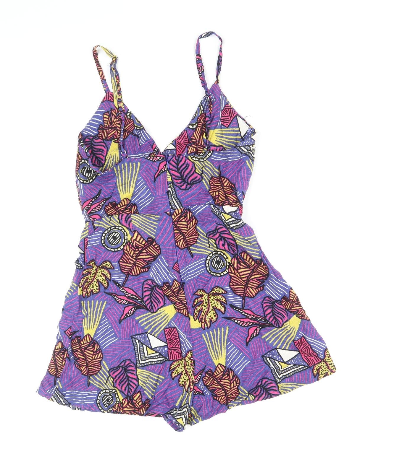 Pull&Bear Womens Purple Geometric Polyester Playsuit One-Piece Size S Zip