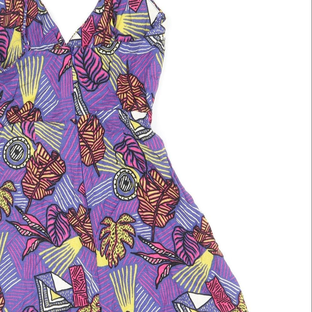 Pull&Bear Womens Purple Geometric Polyester Playsuit One-Piece Size S Zip