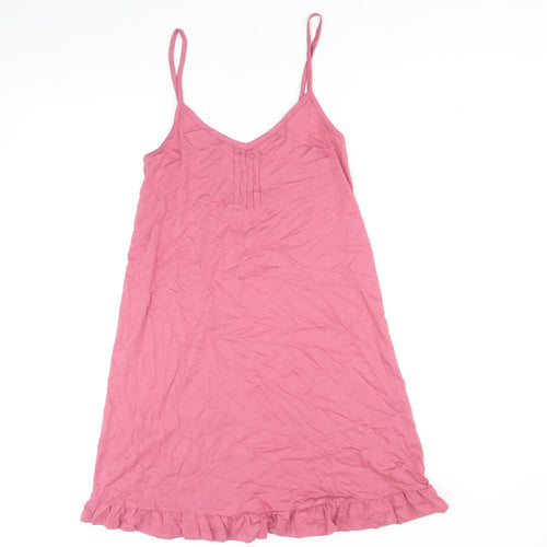 Marks and Spencer Womens Pink Cotton Tank Dress Size S V-Neck Pullover - Drop hem
