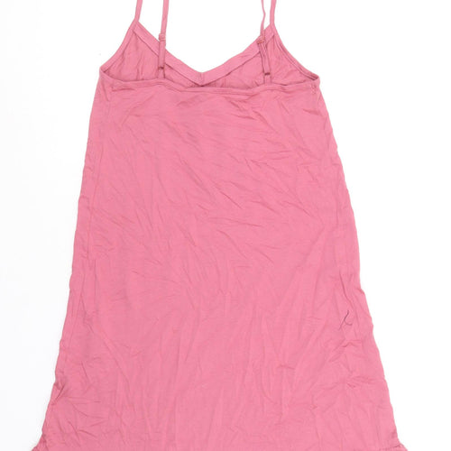 Marks and Spencer Womens Pink Cotton Tank Dress Size S V-Neck Pullover - Drop hem