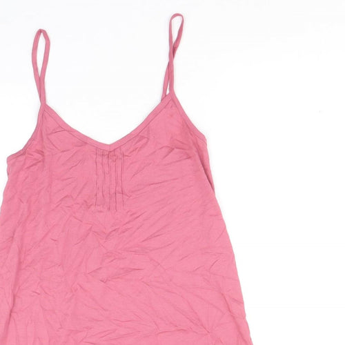 Marks and Spencer Womens Pink Cotton Tank Dress Size S V-Neck Pullover - Drop hem