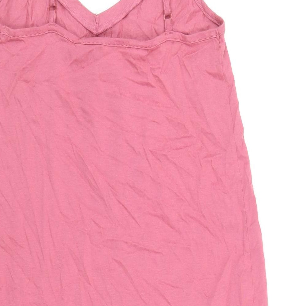 Marks and Spencer Womens Pink Cotton Tank Dress Size S V-Neck Pullover - Drop hem