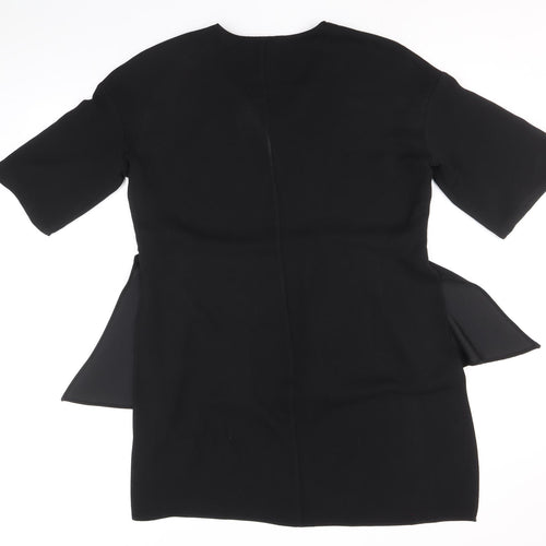 H&M Womens Black Polyester Tunic Blouse Size 14 V-Neck - Hi Lo Hem