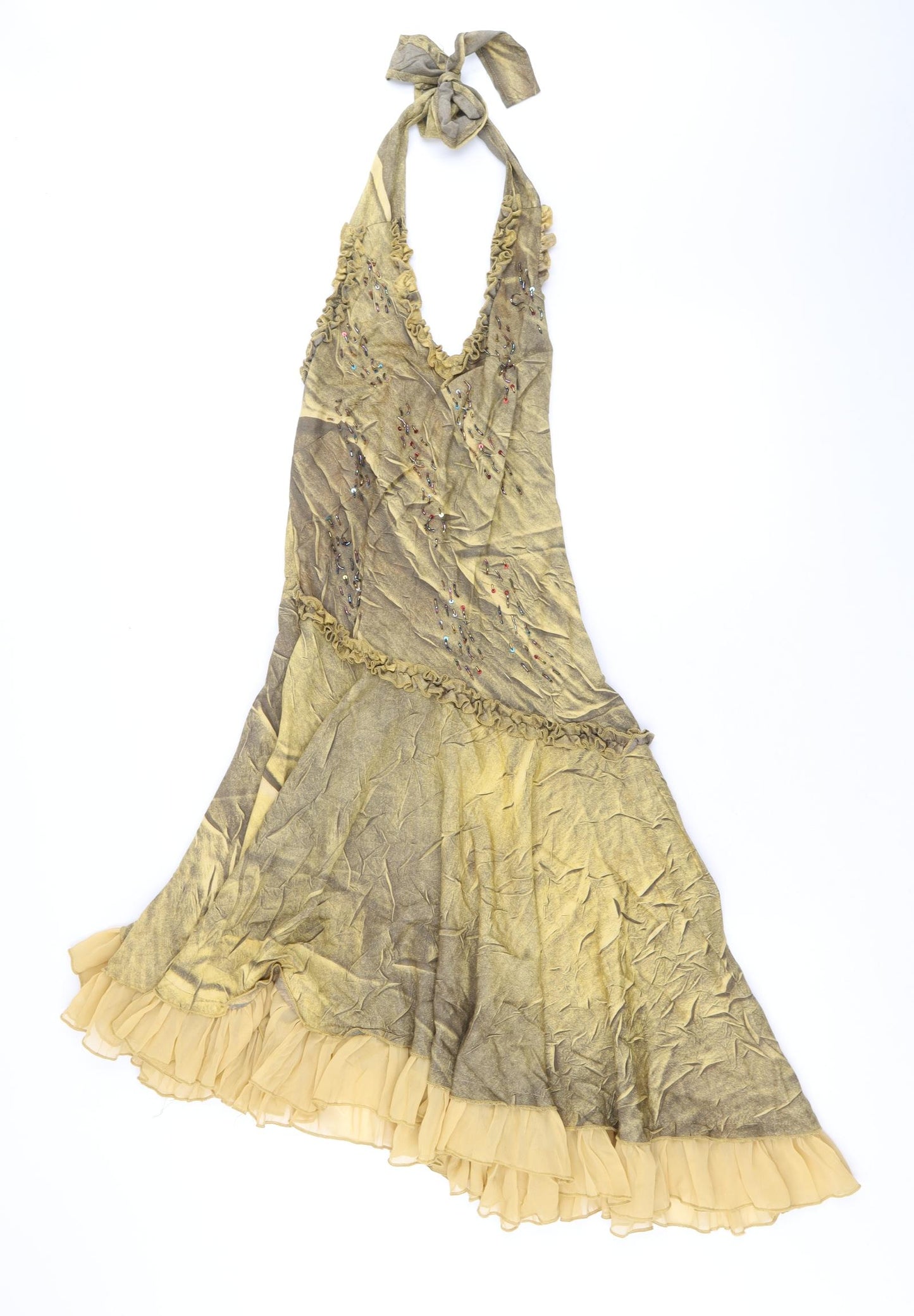 Preworn Womens Yellow 100% Cotton A-Line Size S Halter Zip