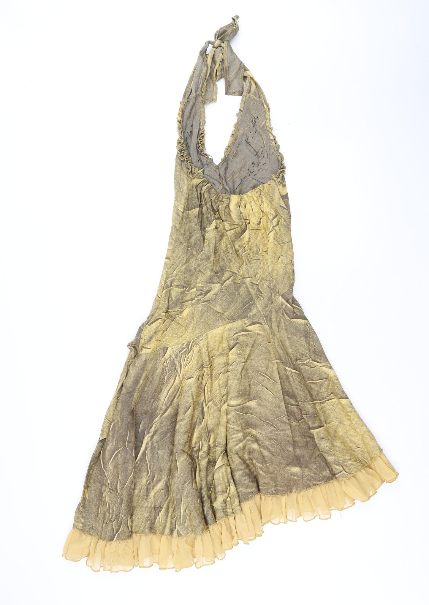 Preworn Womens Yellow 100% Cotton A-Line Size S Halter Zip