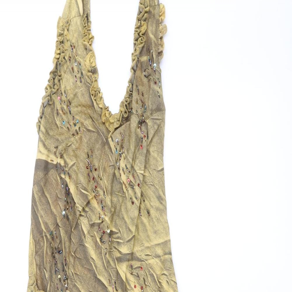 Preworn Womens Yellow 100% Cotton A-Line Size S Halter Zip
