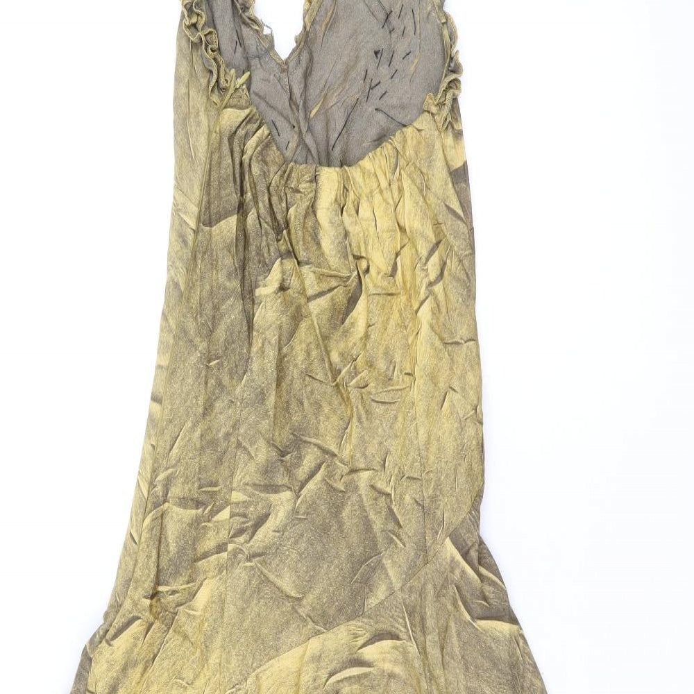 Preworn Womens Yellow 100% Cotton A-Line Size S Halter Zip