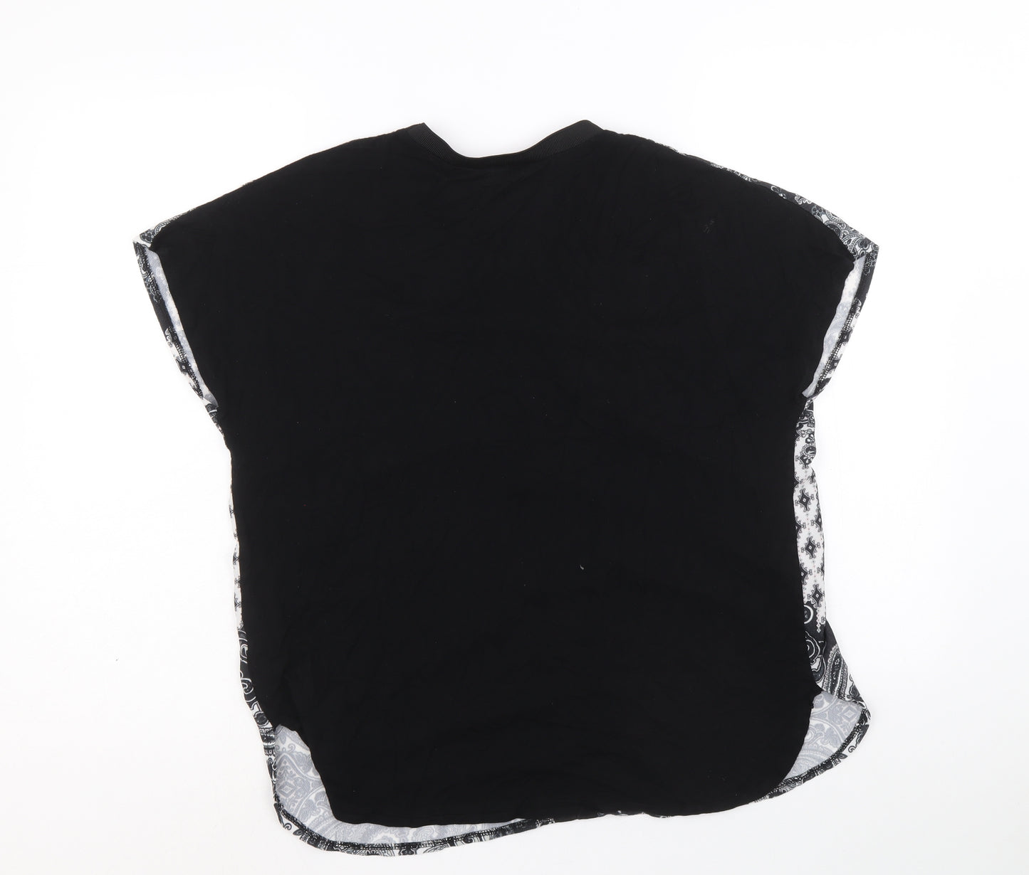 M&Co Womens Black Geometric Polyester Basic T-Shirt Size 10 V-Neck