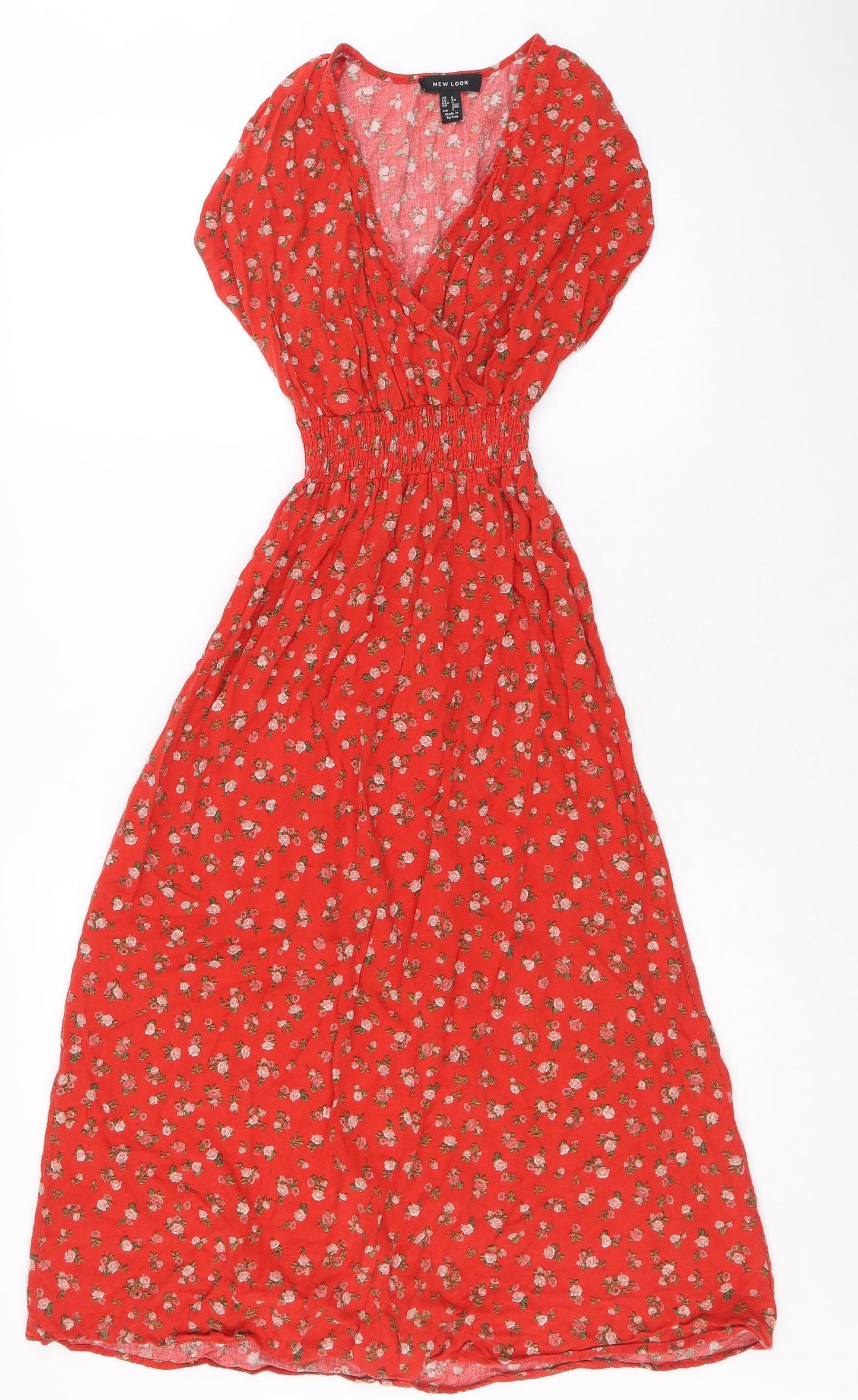 New Look Womens Red Floral Viscose Maxi Size 6 V-Neck Pullover