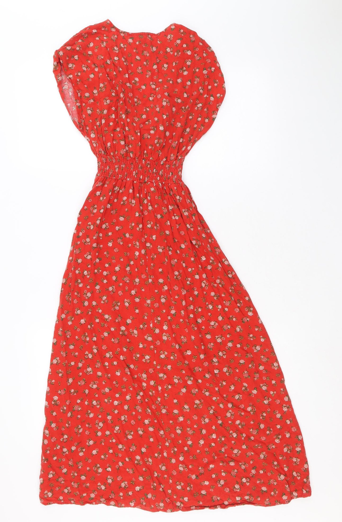 New Look Womens Red Floral Viscose Maxi Size 6 V-Neck Pullover