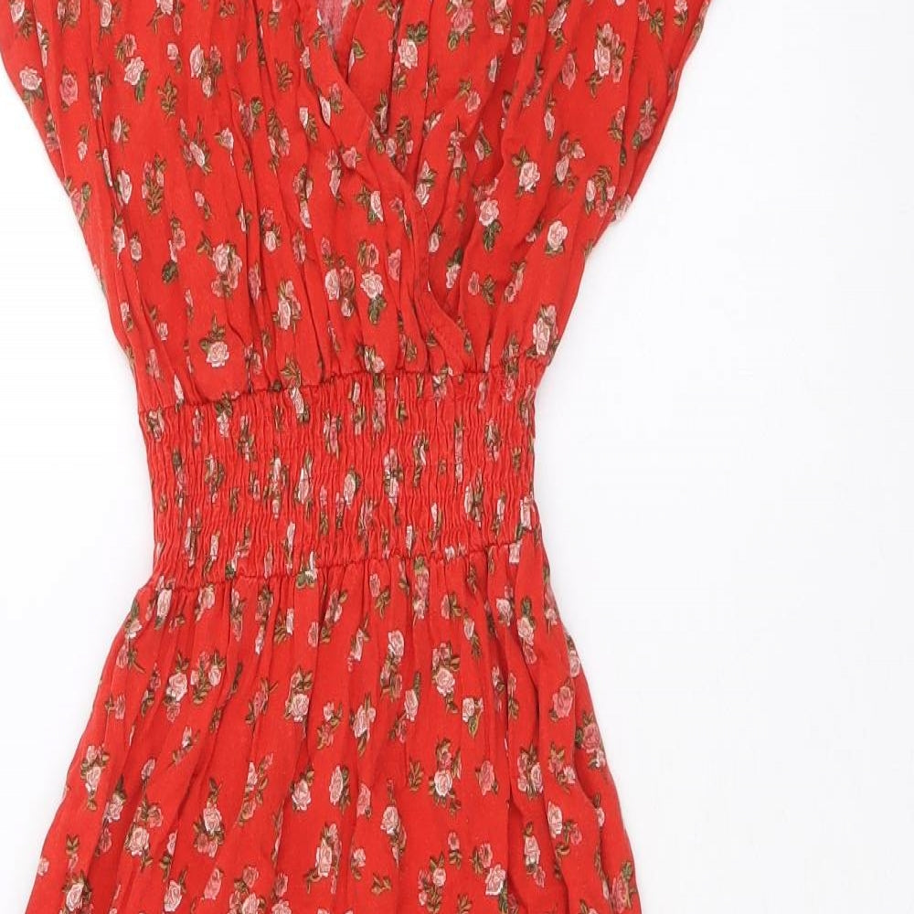 New Look Womens Red Floral Viscose Maxi Size 6 V-Neck Pullover