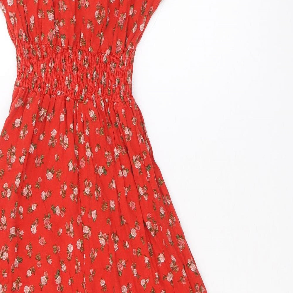 New Look Womens Red Floral Viscose Maxi Size 6 V-Neck Pullover