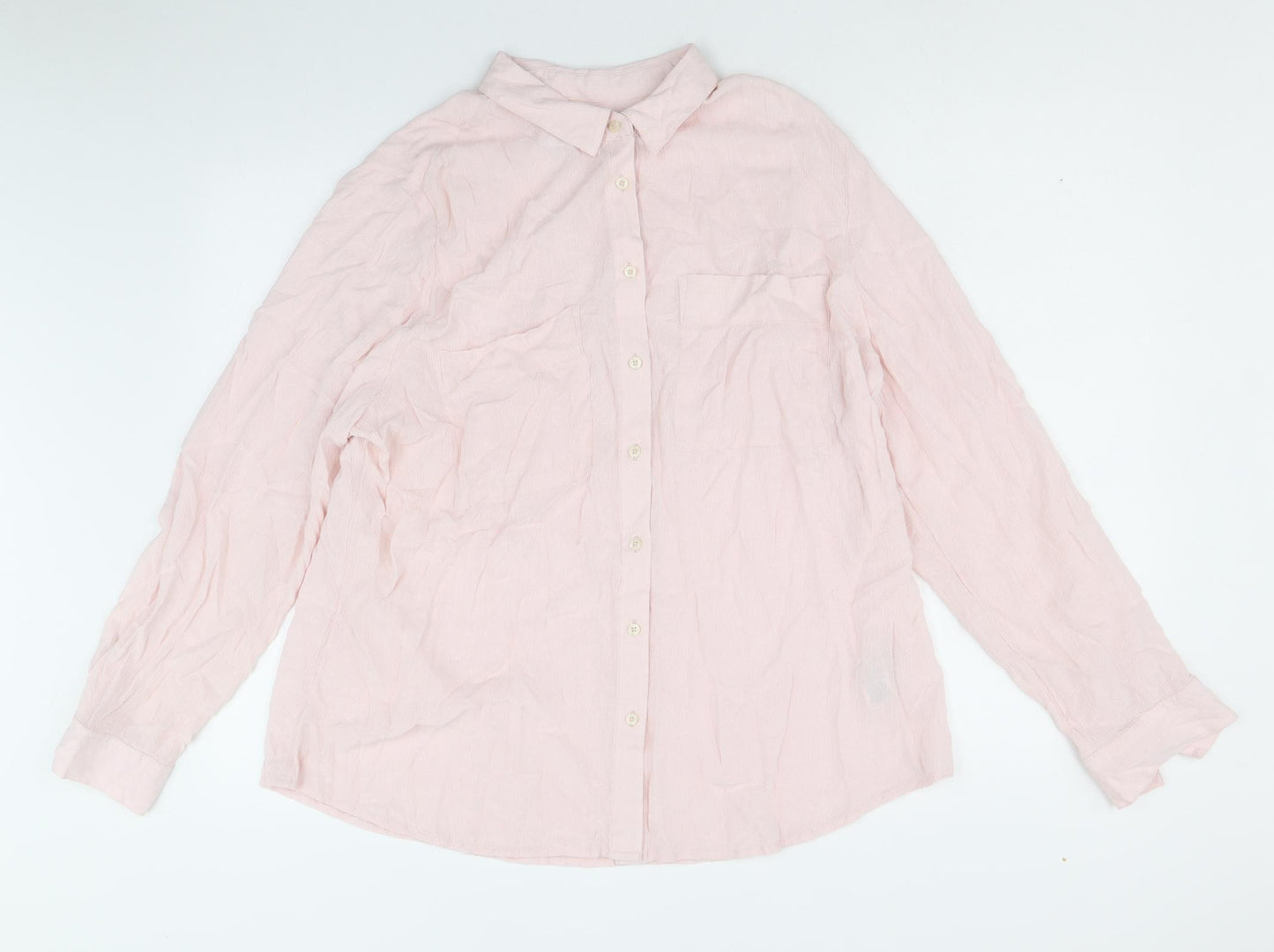 Marks and Spencer Womens Pink Viscose Basic Button-Up Size 16 Collared