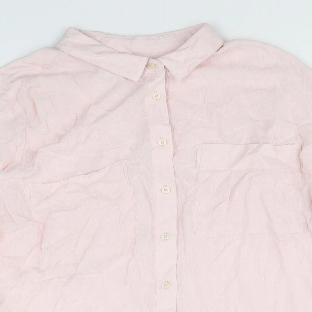 Marks and Spencer Womens Pink Viscose Basic Button-Up Size 16 Collared