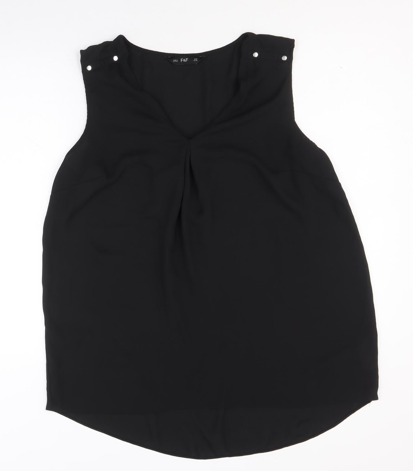 F&F Womens Black Polyester Basic Blouse Size 18 V-Neck