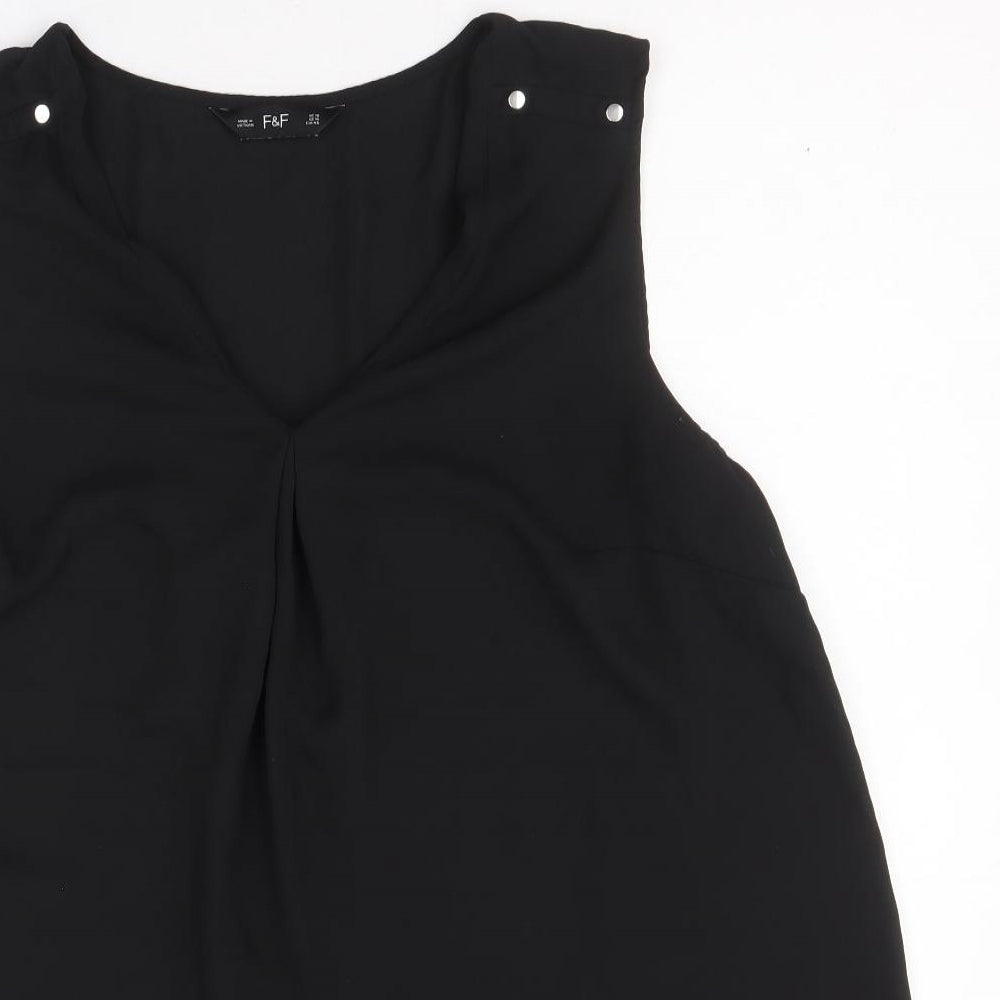F&F Womens Black Polyester Basic Blouse Size 18 V-Neck