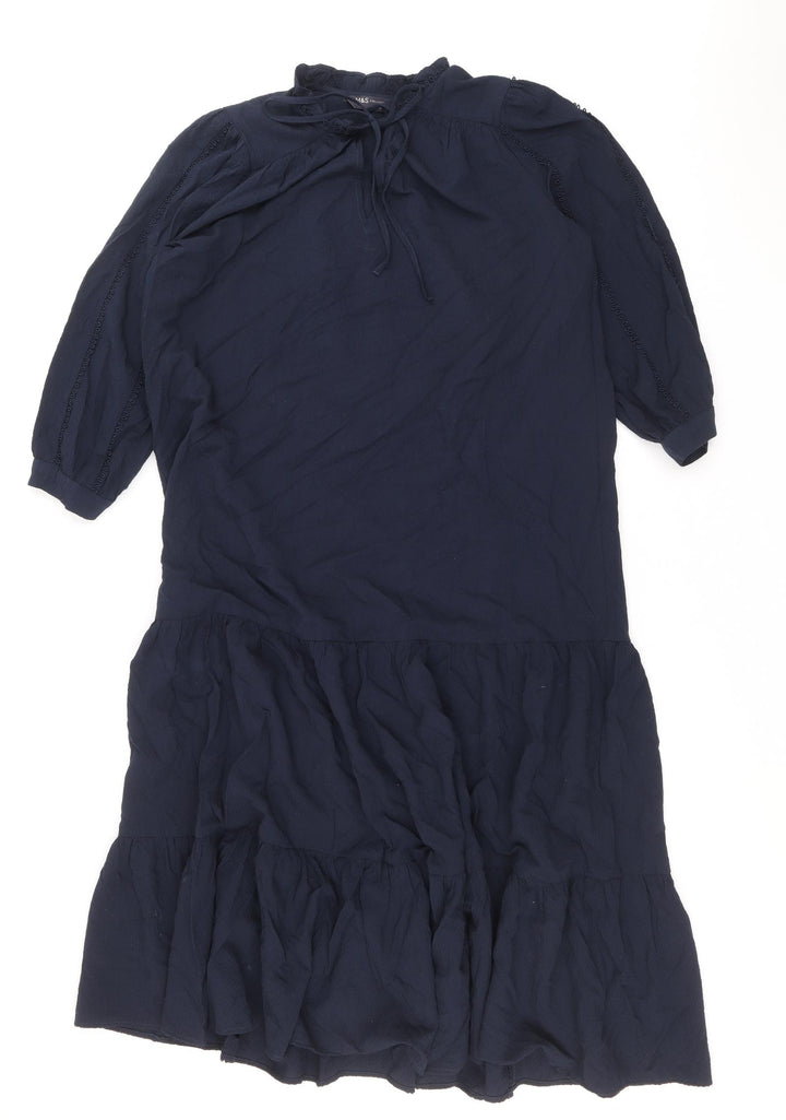 Marks and Spencer Womens Blue Viscose A-Line Size S Round Neck Tie