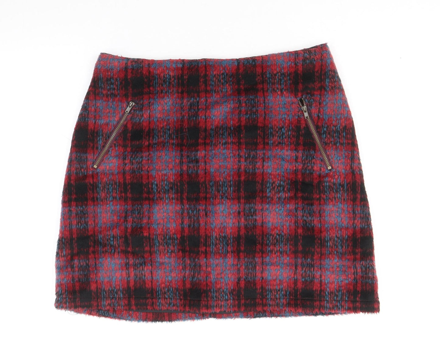 George Womens Red Plaid Polyester Straight & Pencil Skirt Size 12 Zip