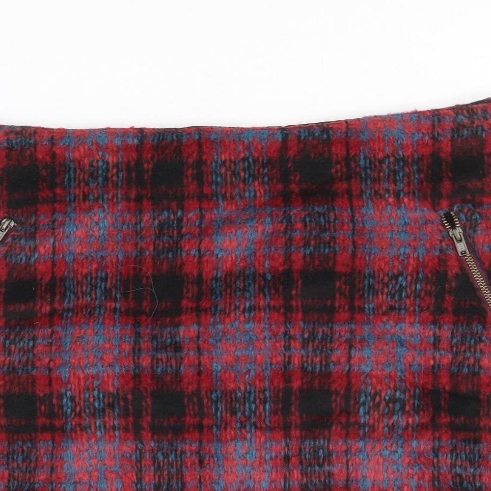 George Womens Red Plaid Polyester Straight & Pencil Skirt Size 12 Zip