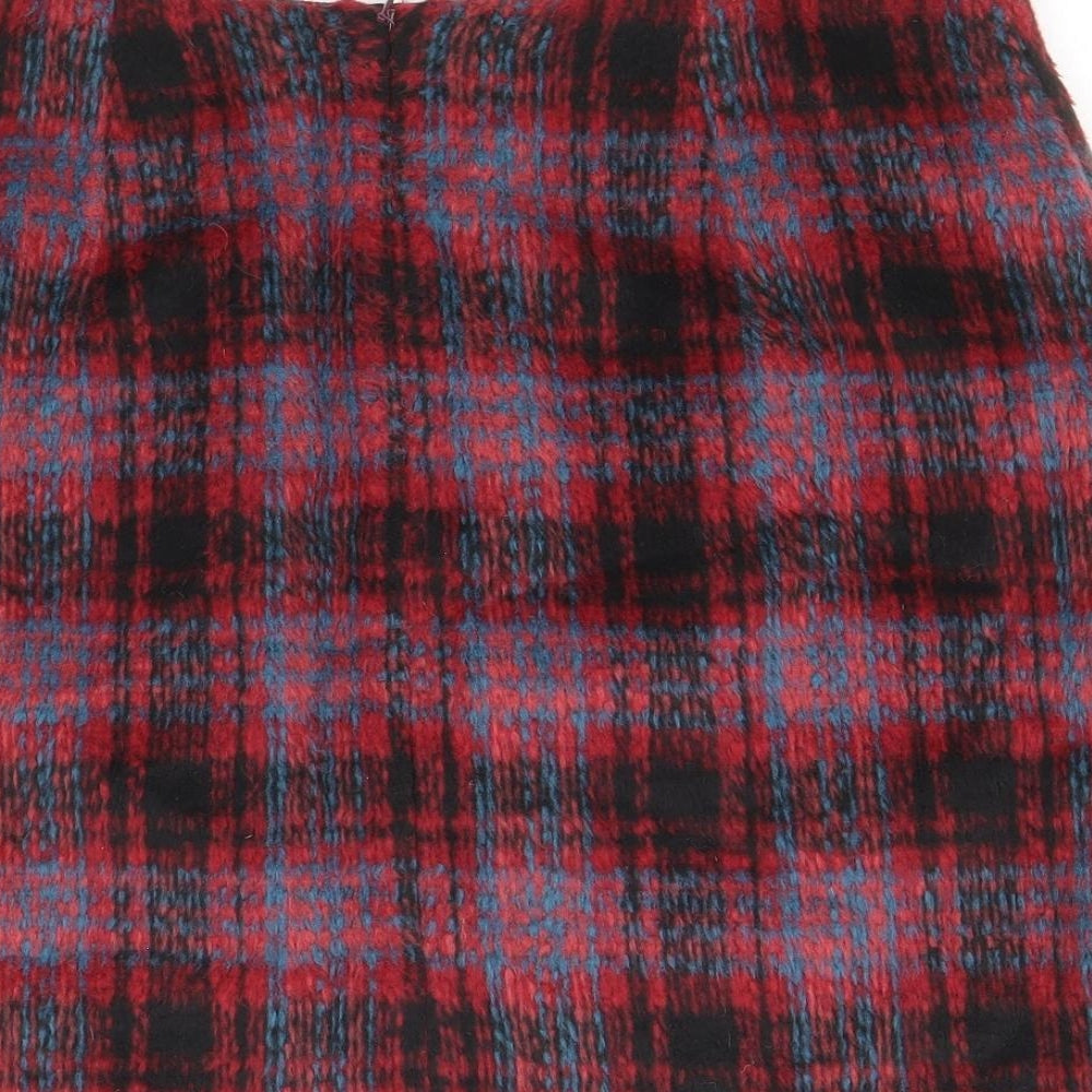 George Womens Red Plaid Polyester Straight & Pencil Skirt Size 12 Zip