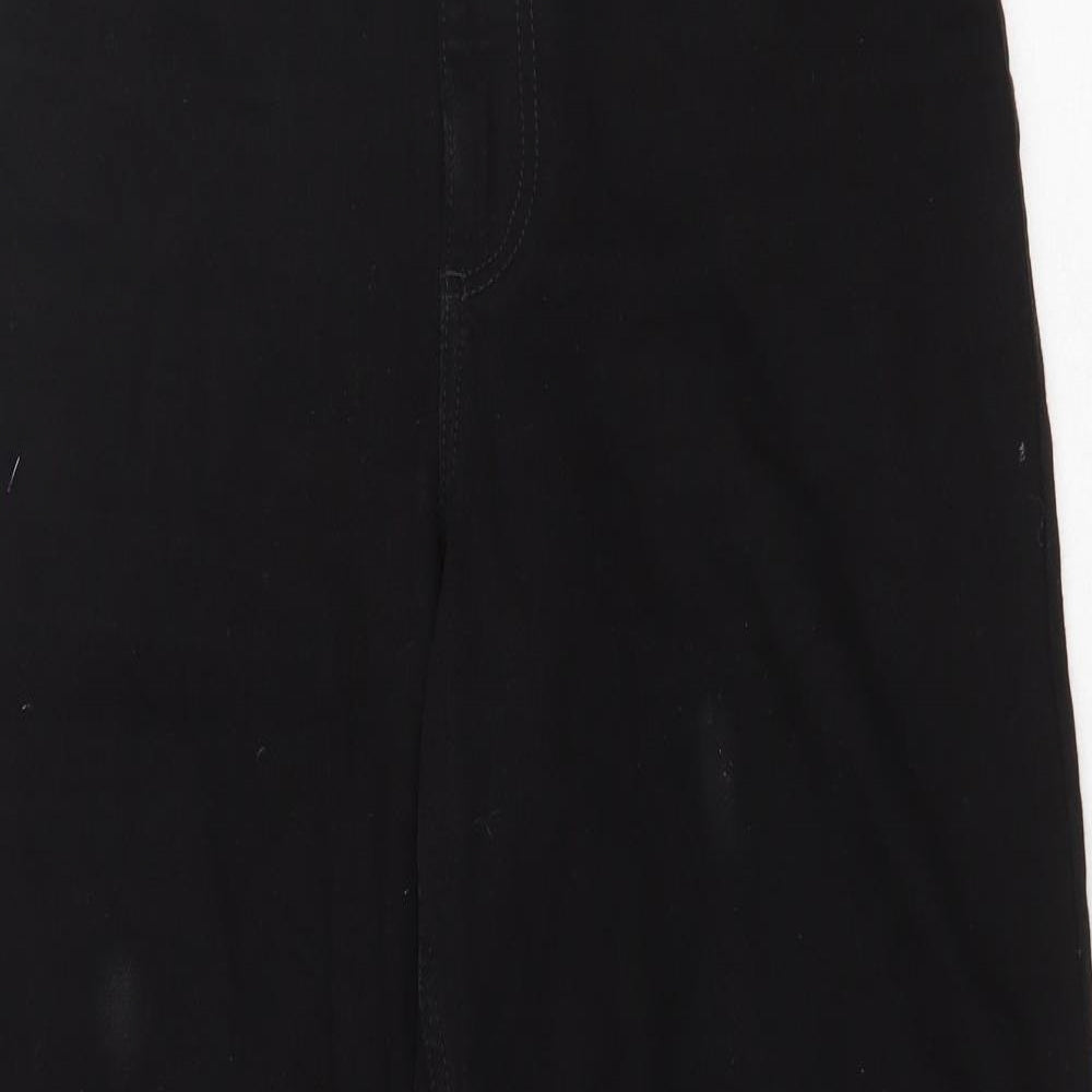 Mango Womens Black Cotton Wide-Leg Jeans Size 12 Regular Zip - Distressed Hems