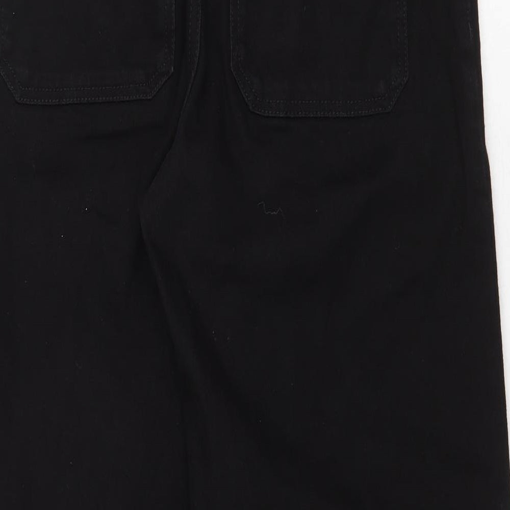 Mango Womens Black Cotton Wide-Leg Jeans Size 12 Regular Zip - Distressed Hems
