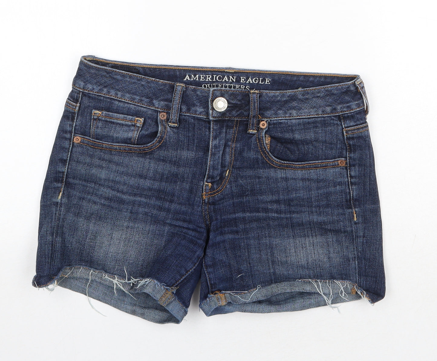 American Eagle Outfitters Womens Blue Cotton Hot Pants Shorts Size 8 Regular Zip