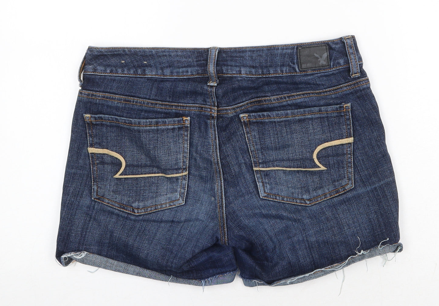 American Eagle Outfitters Womens Blue Cotton Hot Pants Shorts Size 8 Regular Zip