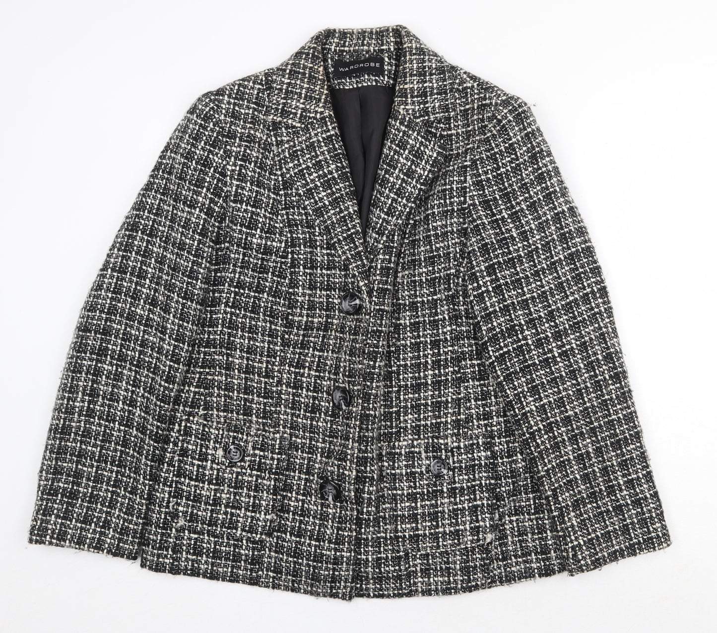 Wardrobe Womens Black Plaid Jacket Blazer Size 14 Button