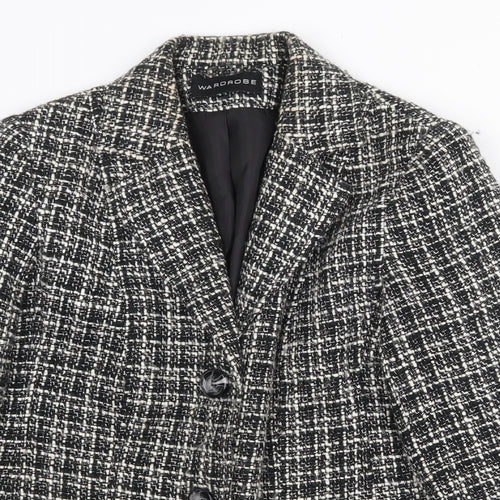 Wardrobe Womens Black Plaid Jacket Blazer Size 14 Button