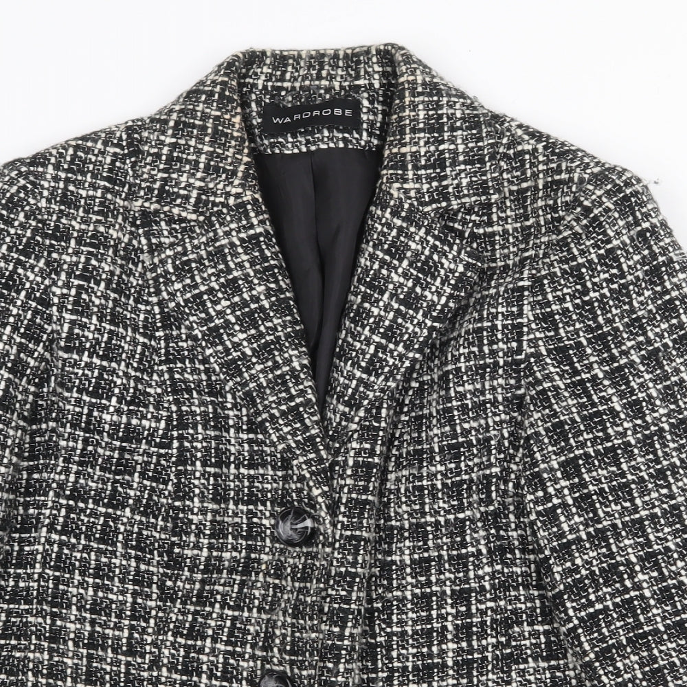 Wardrobe Womens Black Plaid Jacket Blazer Size 14 Button