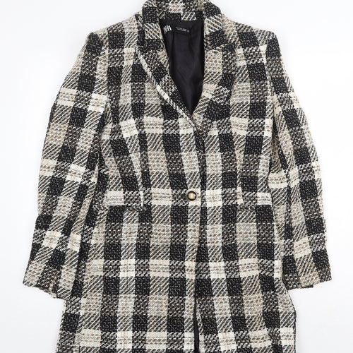 Zara Womens Beige Plaid Jacket Blazer Size M Button
