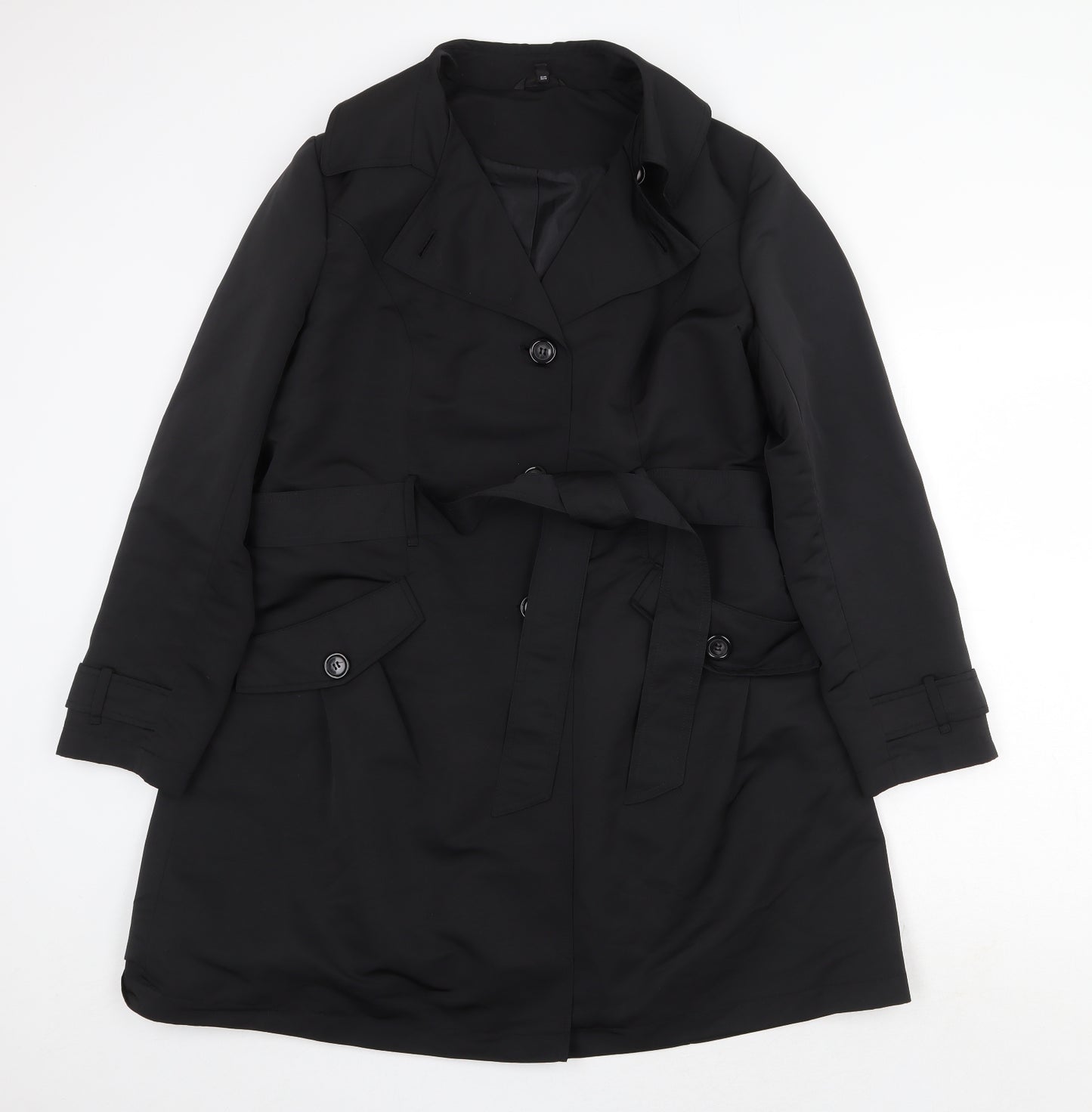 Marks and Spencer Womens Black Trench Coat Coat Size 16 Button