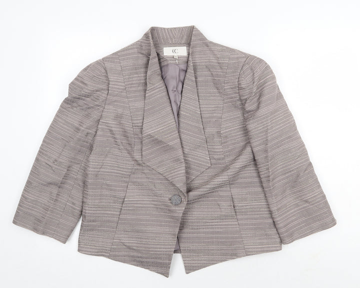 CC Womens Grey Striped Jacket Blazer Size 16 Button