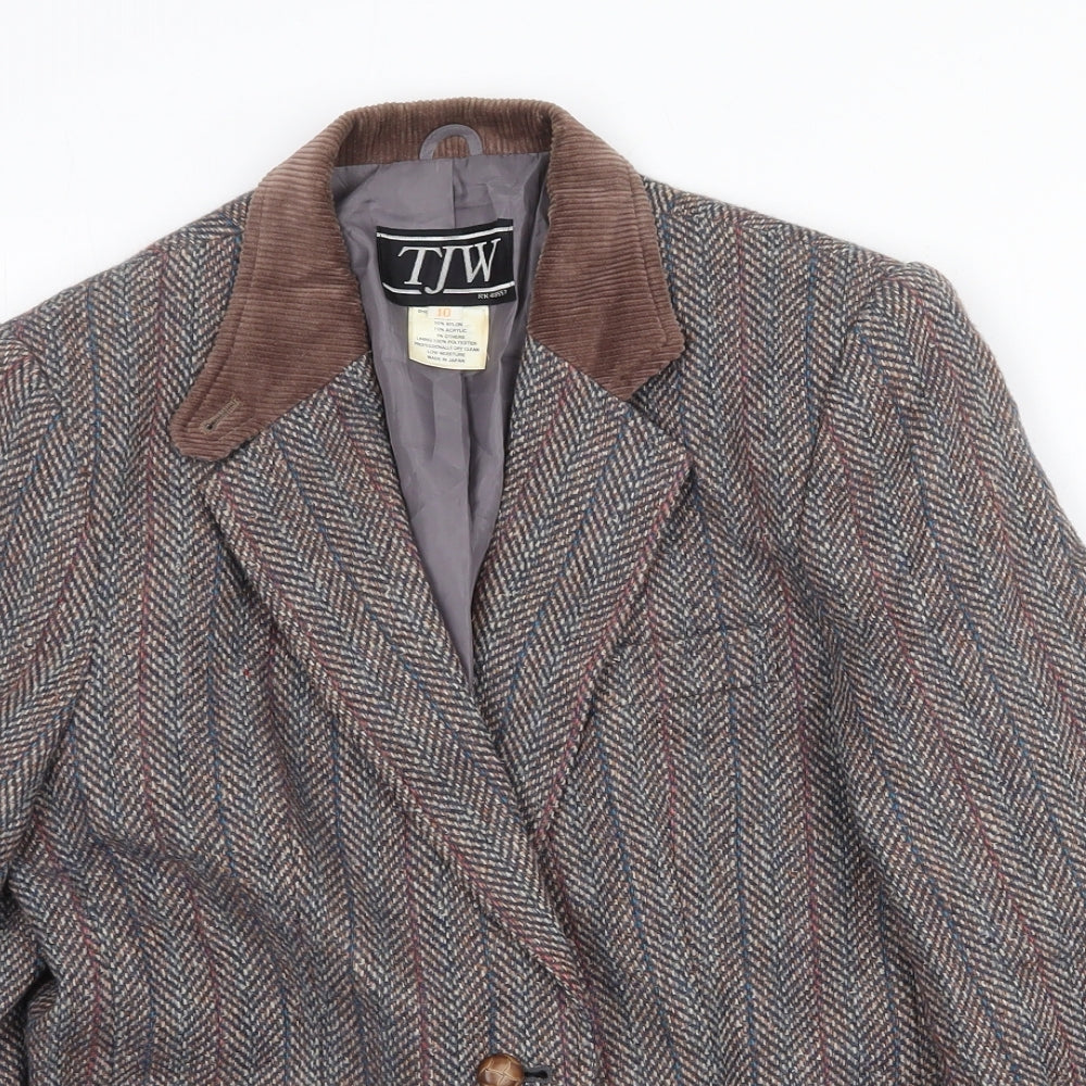TJW Womens Grey Herringbone Jacket Blazer Size 10 Button