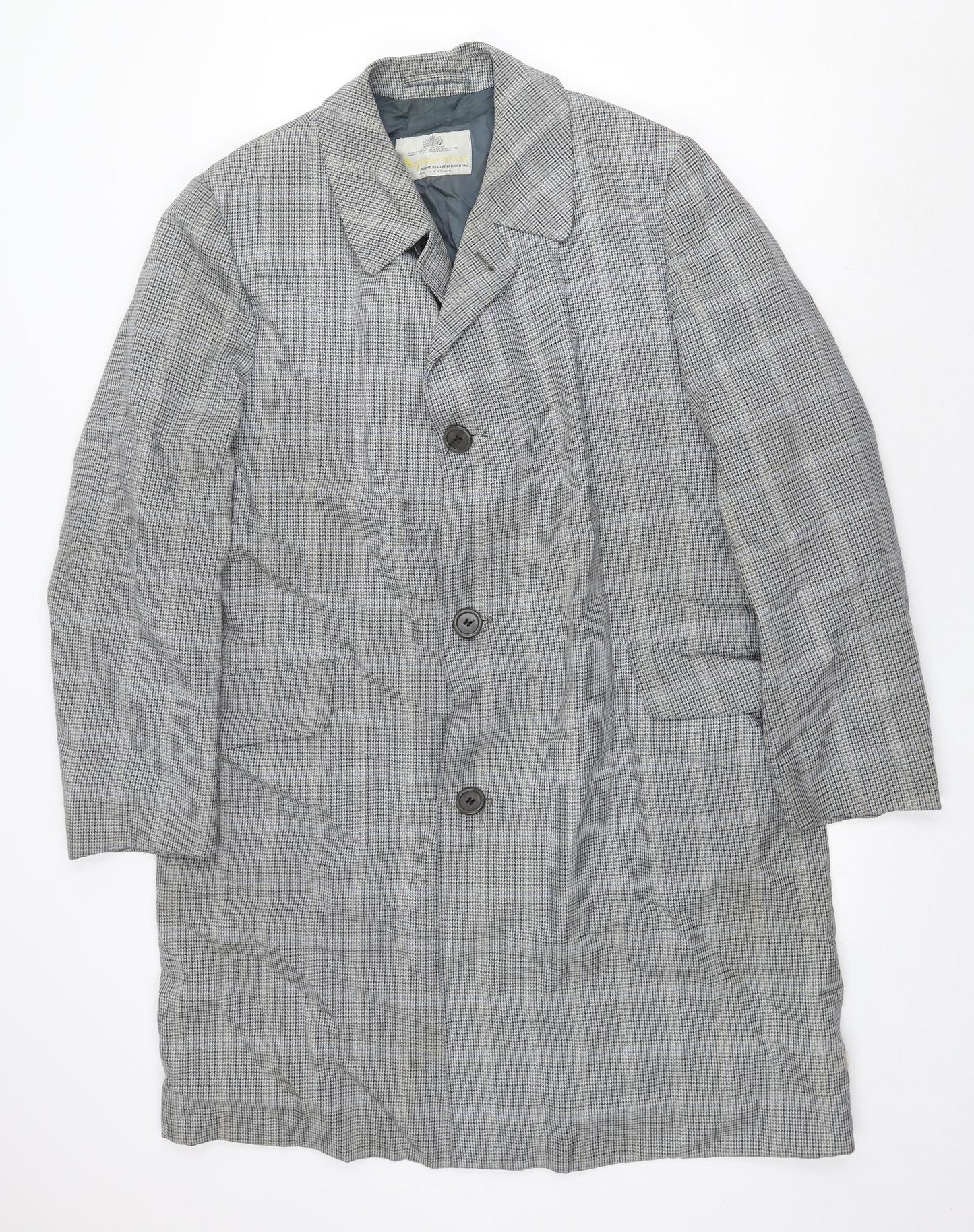 Aquascutum Mens Grey Plaid Pea Coat Coat Size M Button